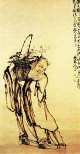 捧花老人图