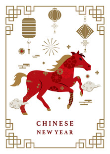 中国新年红马装饰图案