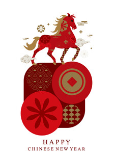 新年红马贺岁插画