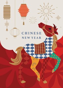 中国新年彩马与灯笼元素
