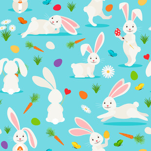 可爱兔子与春日元素图案