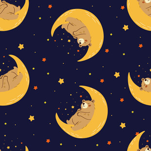 月夜小熊梦幻图案