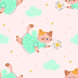 飞翔猫咪梦幻图案背景