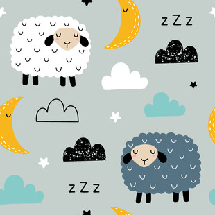 可爱绵羊睡眠主题图案