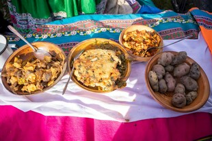 多样美食摆放在桌展示