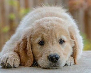 趴着的可爱金毛幼犬
