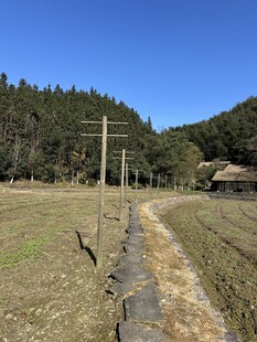 乡村田野间的灌溉水渠