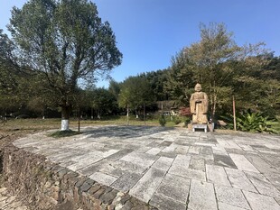 户外石地旁的雕塑景观