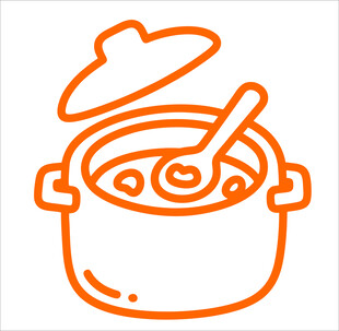 橙色线条勾勒的烹饪汤锅