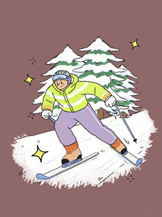 滑雪者在雪林间滑行