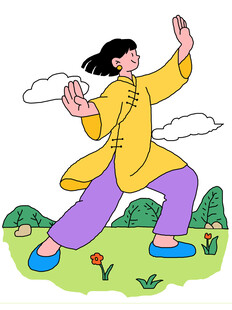 老人户外练太极