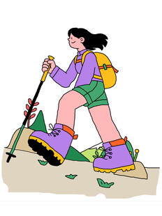 女子户外徒步登山场景