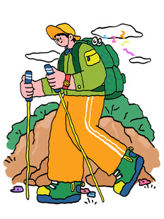 徒步旅行者山林间前行