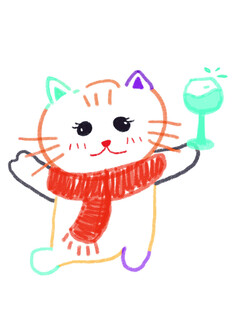 戴围巾举杯的可爱猫咪