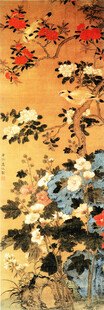 蜀葵石榴黄鹂图