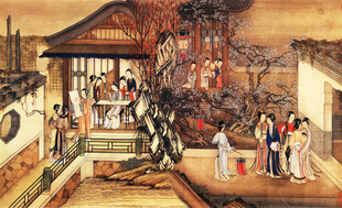 赏梅刺绣仕女图