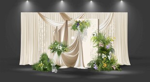 韩式布幔造型花艺婚礼迎宾区