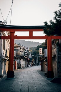 日本传统鸟居下的街道