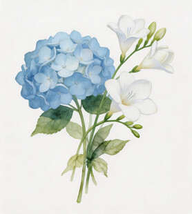 蓝白绣球花插画