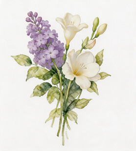 紫白花卉插画
