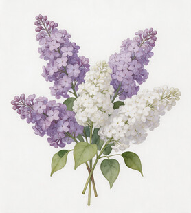 紫白丁香花束插画