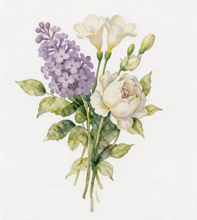 淡紫白花朵插画