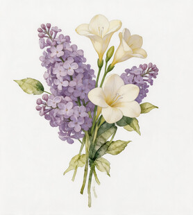 紫白花卉插画