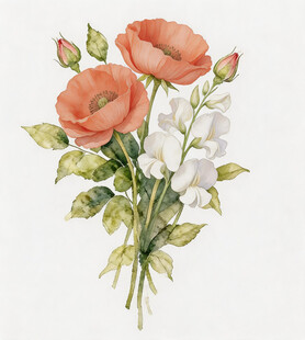 手绘花卉插画 鲜艳花朵组合