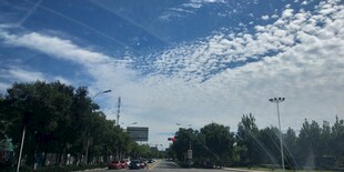 蓝天白云下的城市公路景观