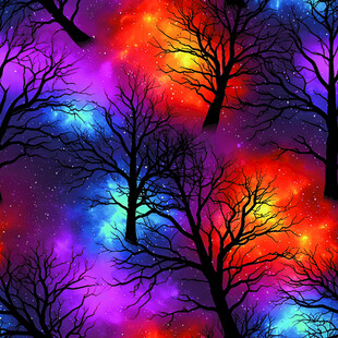梦幻炫彩枯树图案背景
