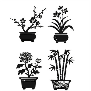 中式盆栽花卉图案集合