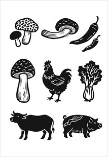 畜牧与蔬菜食材插画图