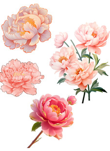 粉色柔美牡丹花插画