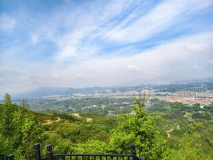 山顶俯瞰城市与葱郁山林