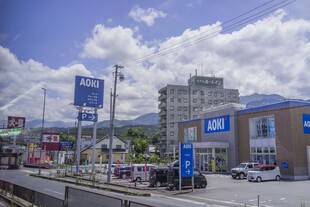日本城市街道旁的商业建筑