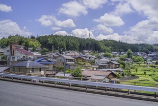 日本乡村公路旁的宁静村落