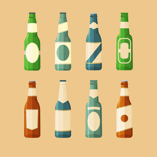 多彩啤酒瓶插画