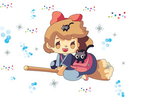 可爱魔法少女骑扫帚飞行