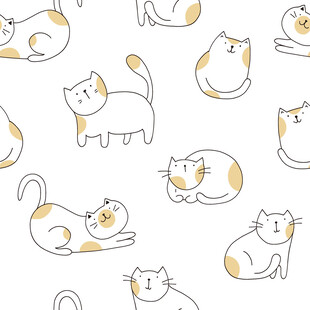 可爱猫咪无缝图案设计