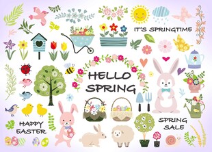 春天手绘元素插画集合