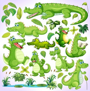 可爱卡通鳄鱼插画素材