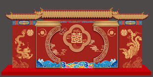 中式古典雕花红色屏风