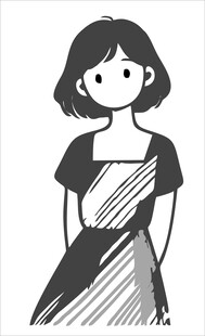 简约风格女孩黑白插画