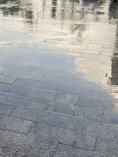 雨后湿滑的砖石地面