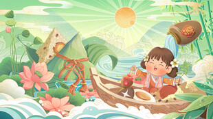 五月初五端午节粽子龙舟小女孩插