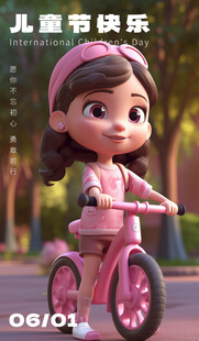 骑粉车的可爱小女孩
