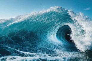壮观蓝色海浪汹涌澎湃