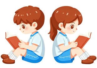 小学生背靠背读书