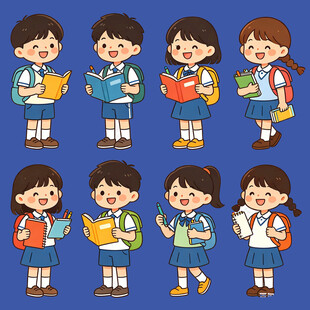可爱小学生读书插画形象