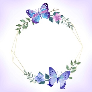 蝴蝶花环水彩插画图案